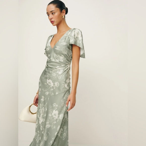 Reformation Sage Green Floral Midi Dress - Picture 2 of 16